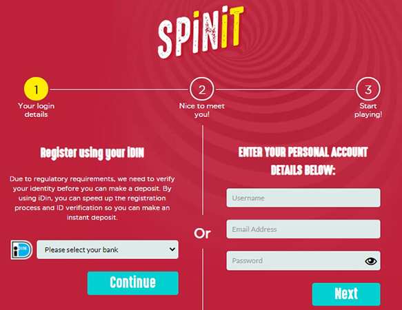 Регистрация в казино Spinit